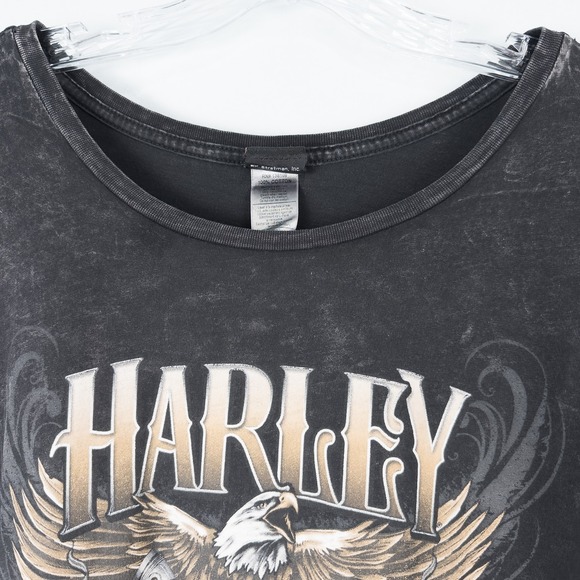 Harley Davidson Womens XL Marquette MI Forever Bald Eagle Studded 3/4 Sleeve Top - Picture 9 of 16